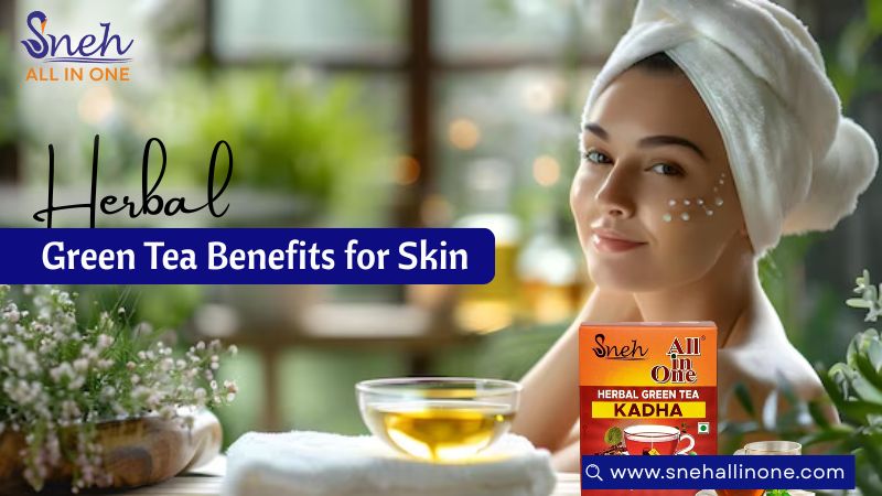 Herbal green tea steam rising, symbolizing skin benefits