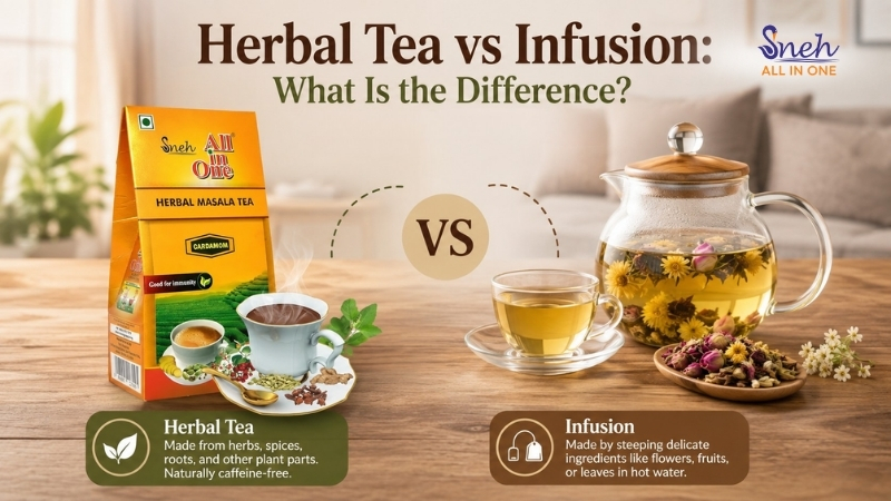Herbal tea vs infusion showing the differences in ingredients and preparation