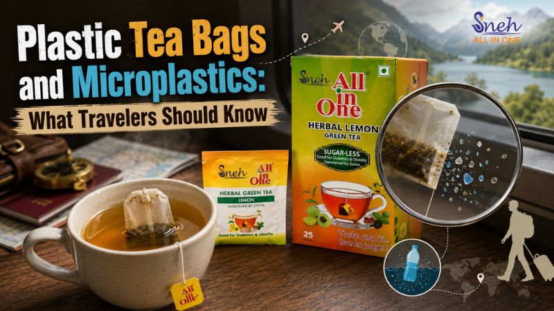 Plastic tea bags and microplastics showing tea bag particles and travel concerns