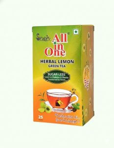 Sneh All in One sugar-less Herbal Lemon Green Tea box with stevia, 25 tea bags