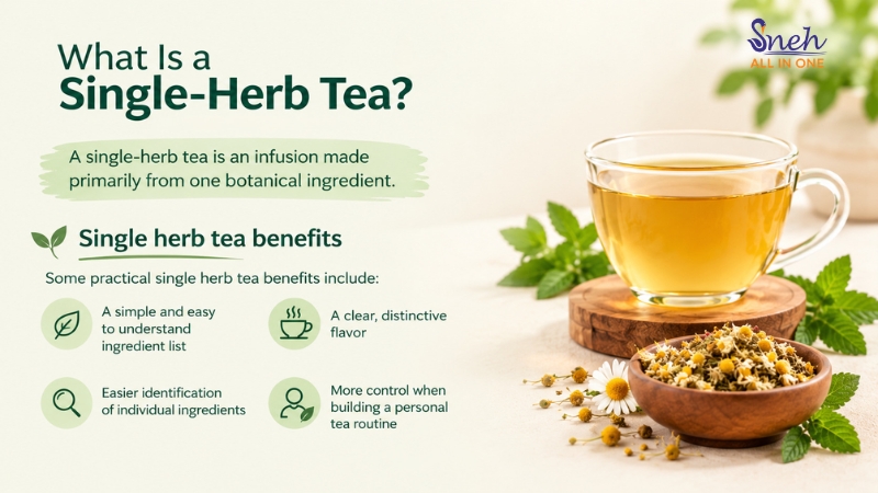 Single-herb tea made primarily from one botanical ingredient with key benefits